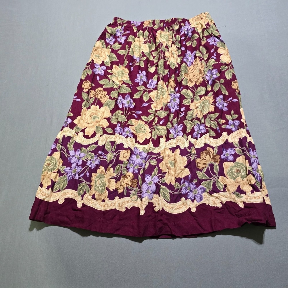 Cricket Lane‎ Floral Midi Skirt Women Size 14 Plum Purple Vintage 90s Rayon Boho